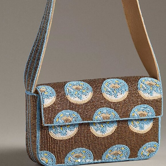 Anthropologie Brown and Blue Beaded Shoulder Bag - Picture 2 of 8